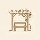 Wooden pergola arch with a bench and a climbing vine