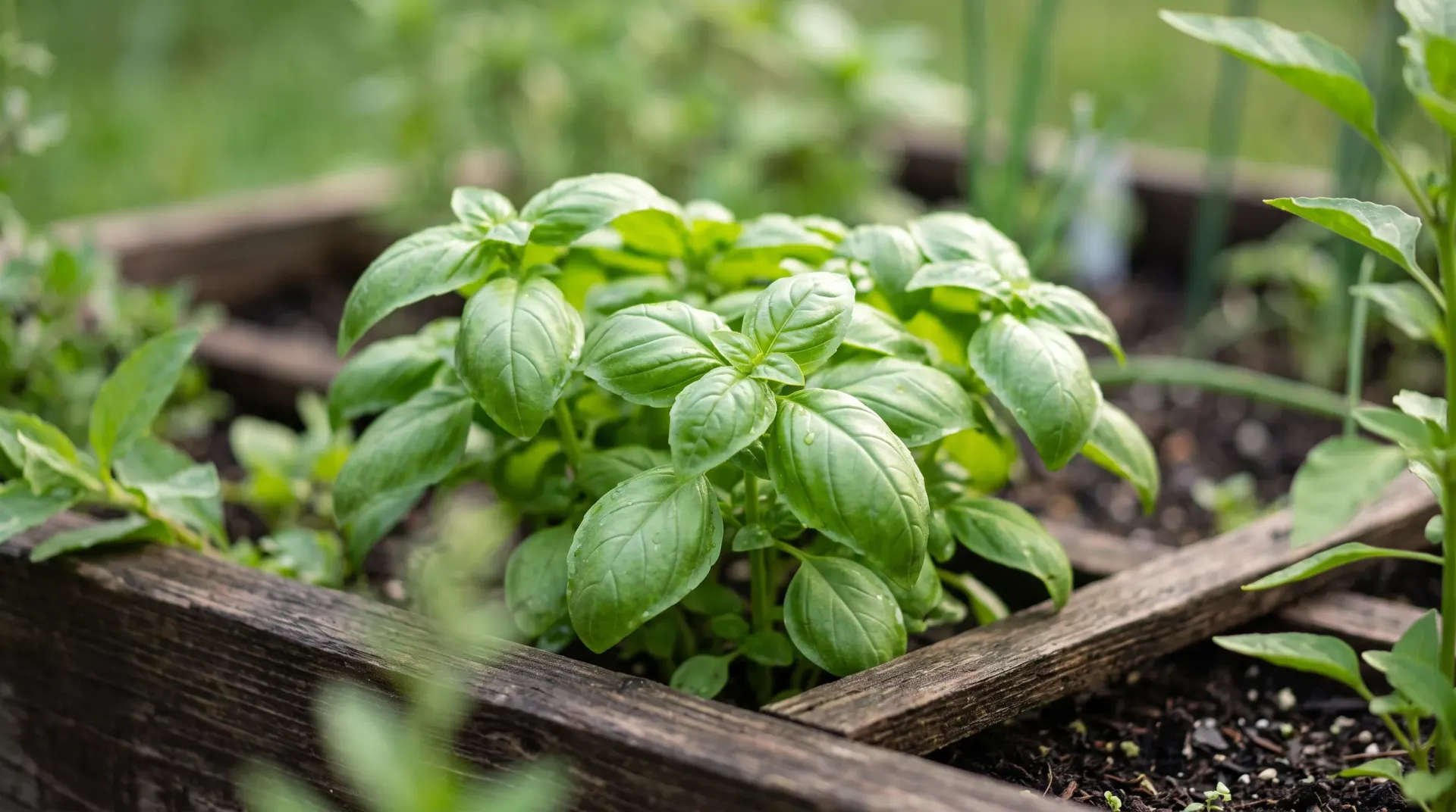 A cluster of fresh green basil leaves